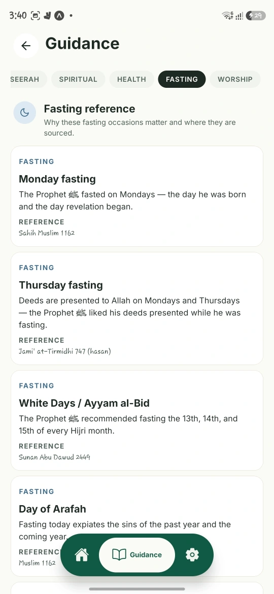 DAWR fasting guidance with referenced voluntary fasting occasions